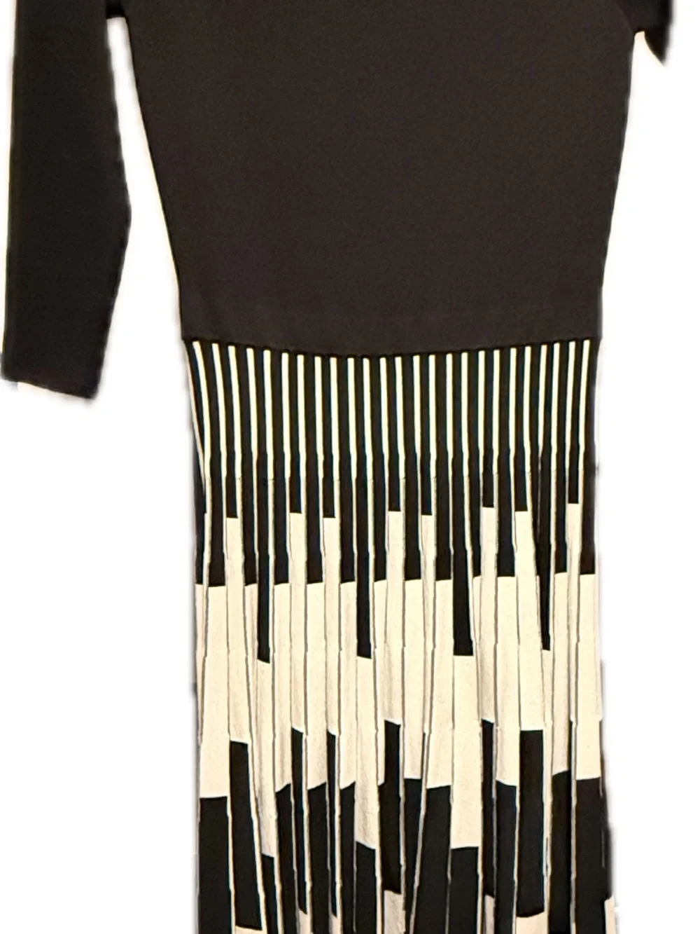 Black Fringe Midi Dress with Ivory Piano-Style Fringe - Picture 1 of 7